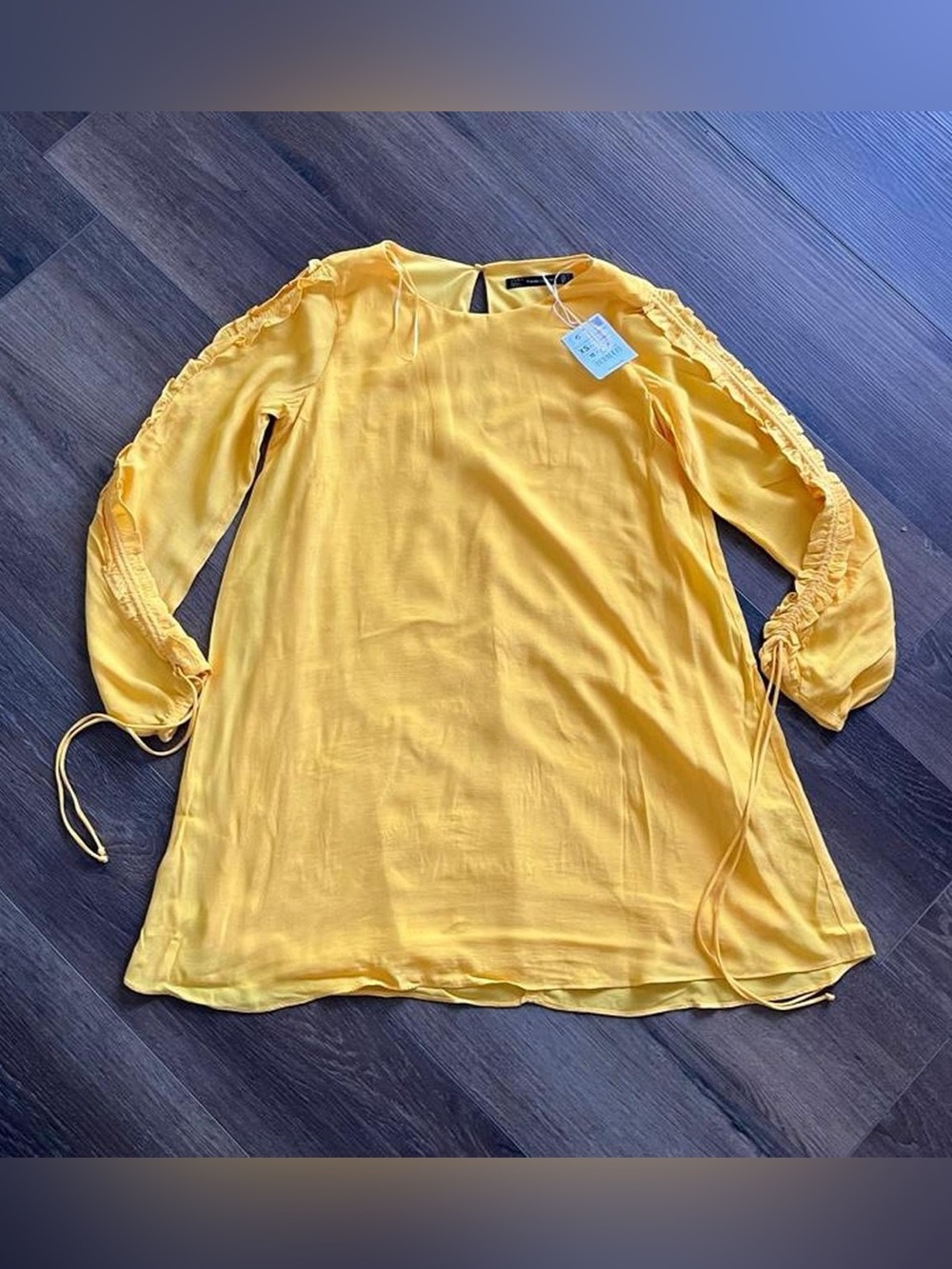 Zara Canary Yellow Longsleeve Ruffle detail flowy dress